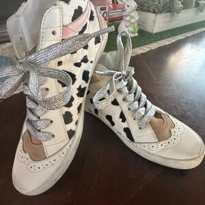 Golden Goose Cow Print High-Top Sneakers with Silver Laces
